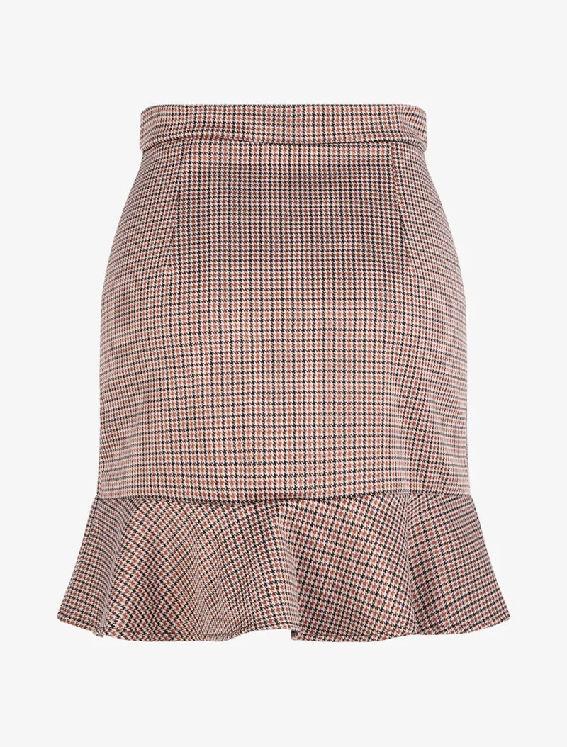 Jupe coupe sirène à carreaux - Marron