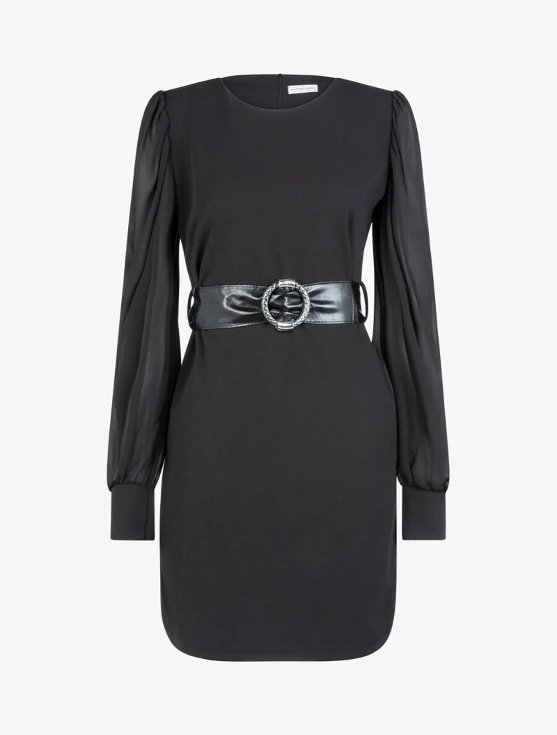Robe à manches gigot ajourées - Noir