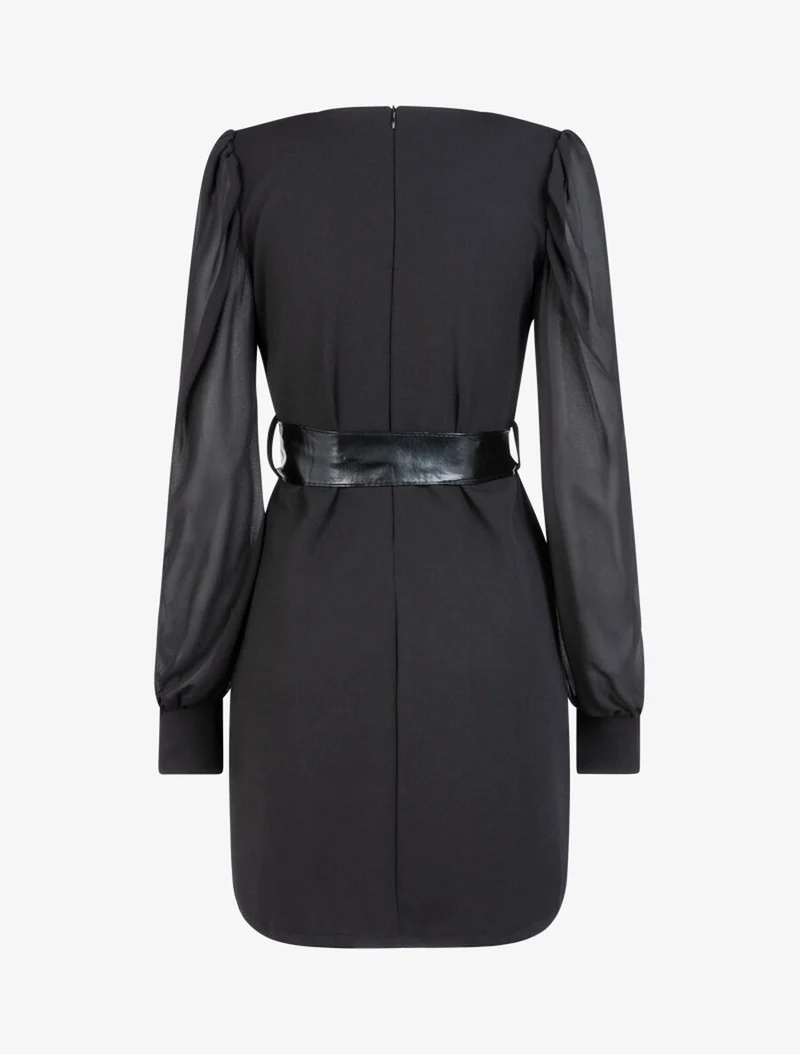 Robe à manches gigot ajourées - Noir