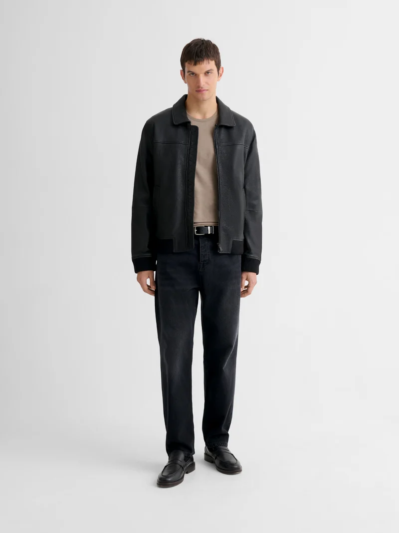 Blouson en cuir col sherpa