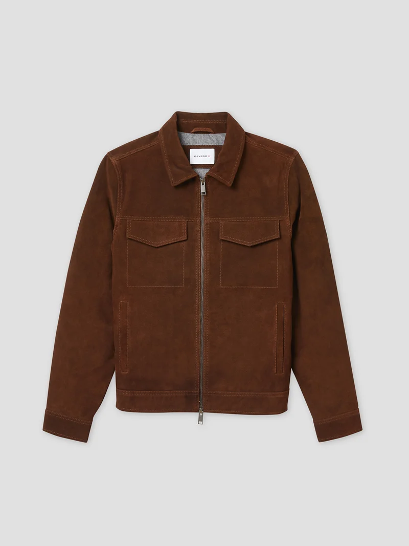 Blouson en cuir col chemise
