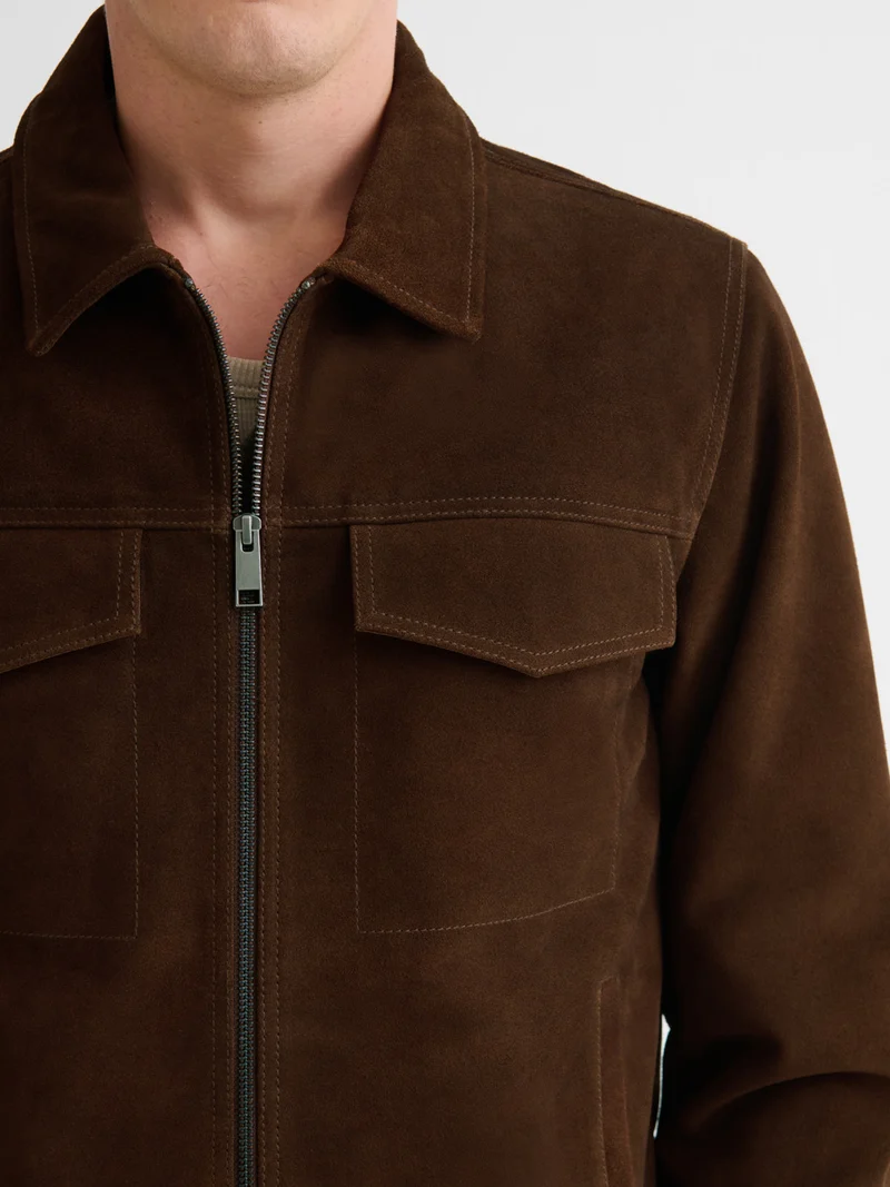 Blouson en cuir col chemise