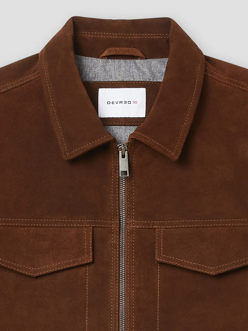 Blouson en cuir col chemise