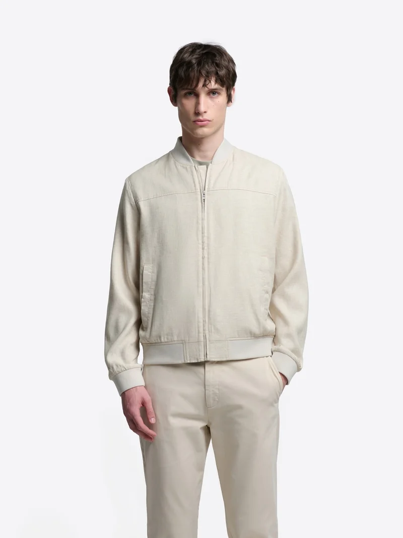 Blouson en coton lin col teddy