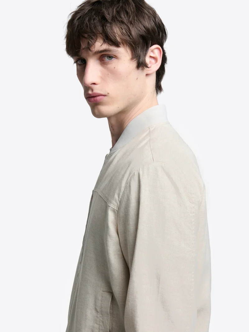 Blouson en coton lin col teddy