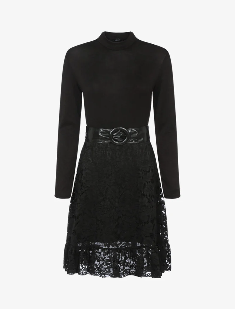 Robe en maille fine et dentelle - Noir