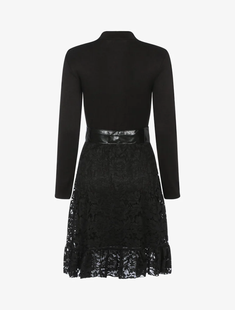Robe en maille fine et dentelle - Noir