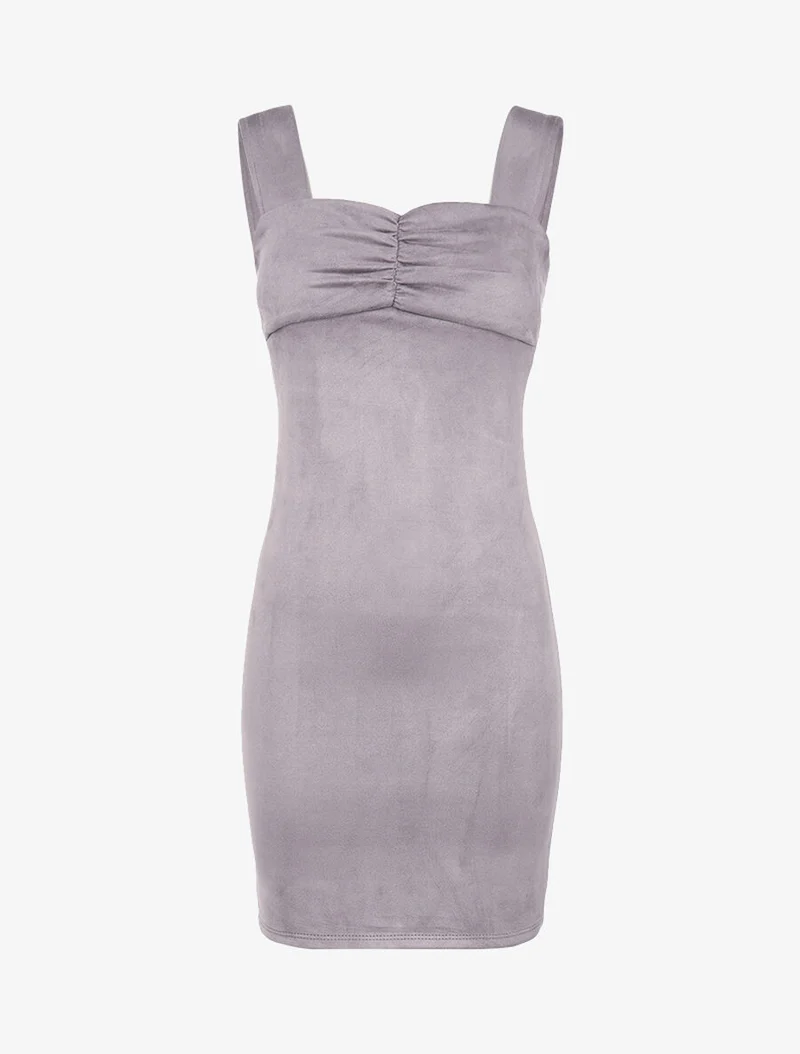 Robe fourreau suédée - Gris foncé