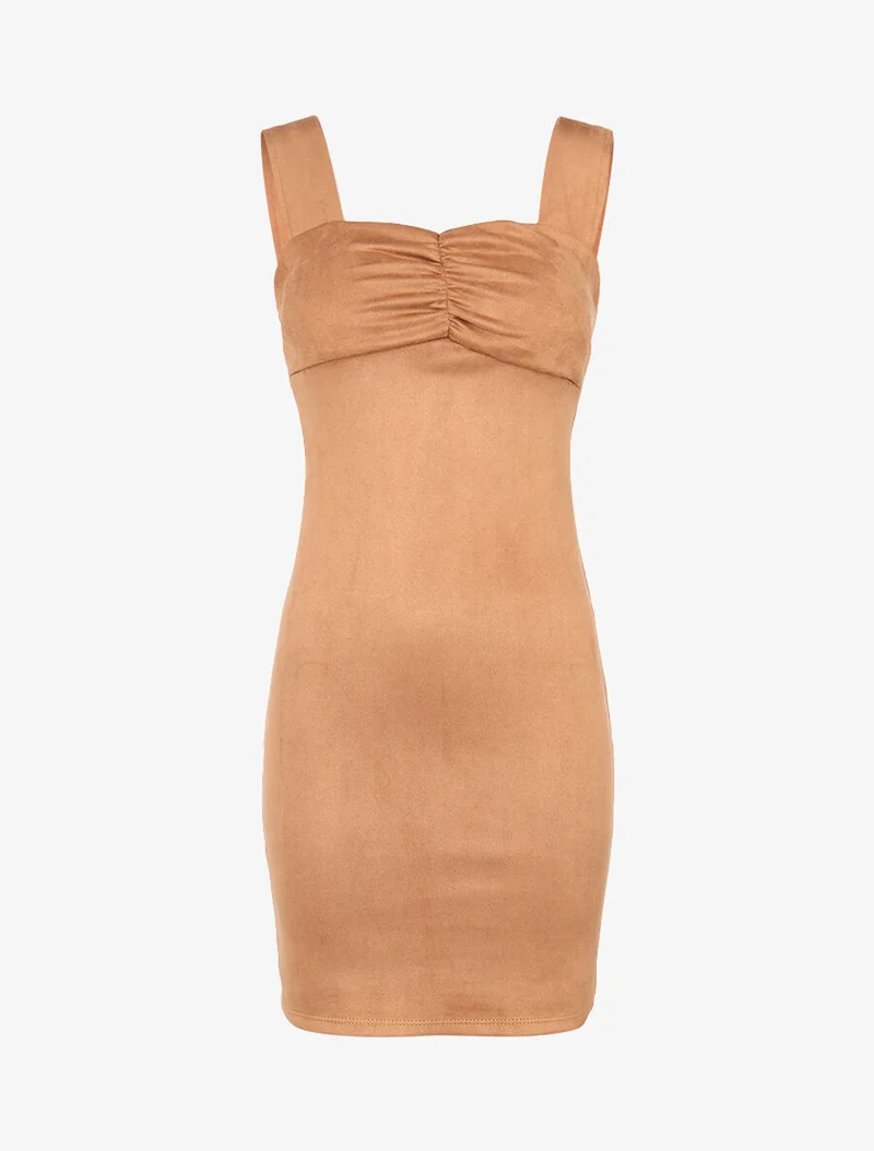 Robe fourreau suédée - Camel