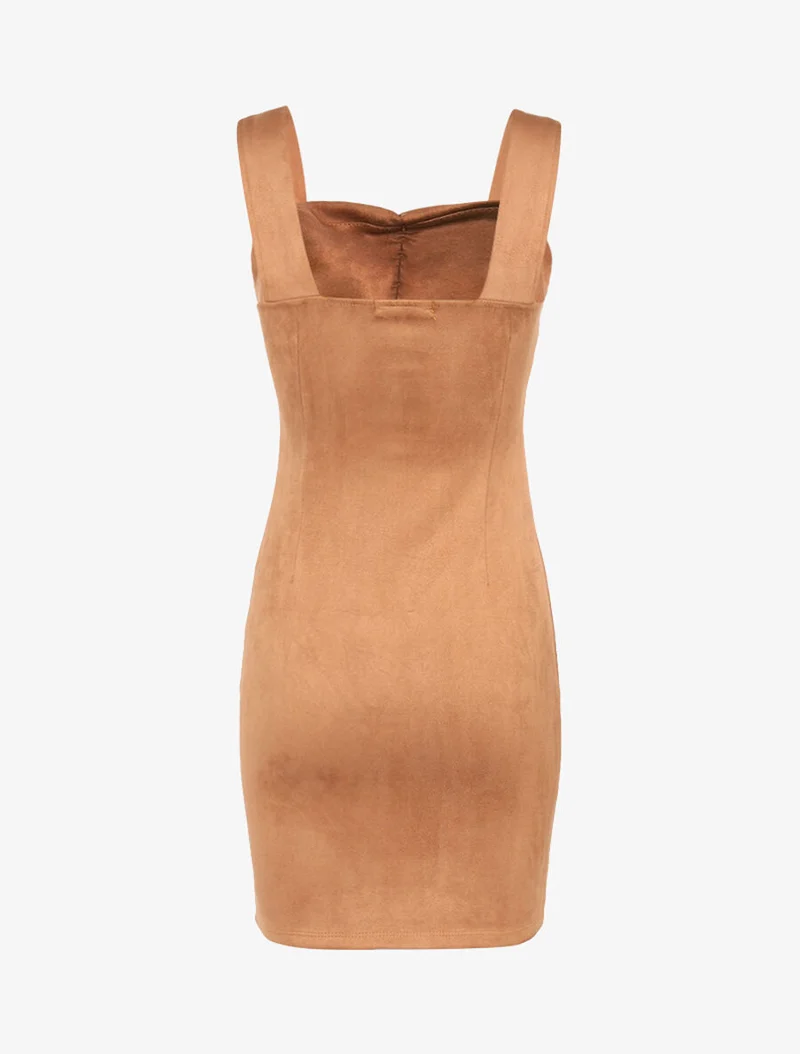 Robe fourreau suédée - Camel