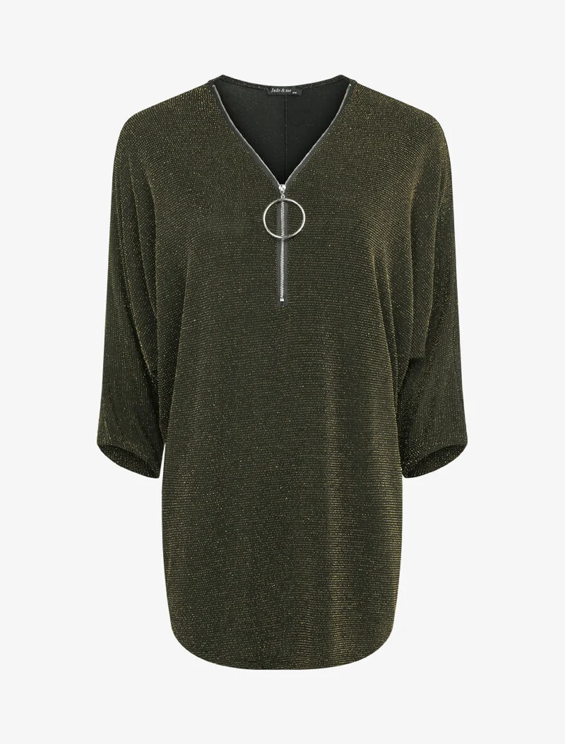 Top dolman pailleté à encolure zippée - Or