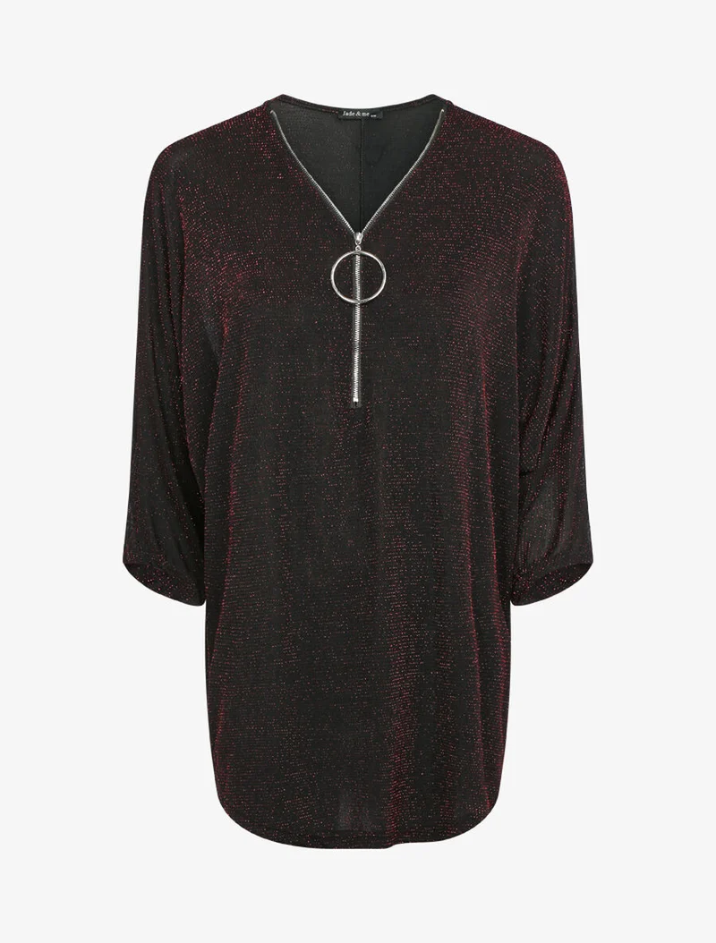 Top dolman pailleté à encolure zippée - Rouge