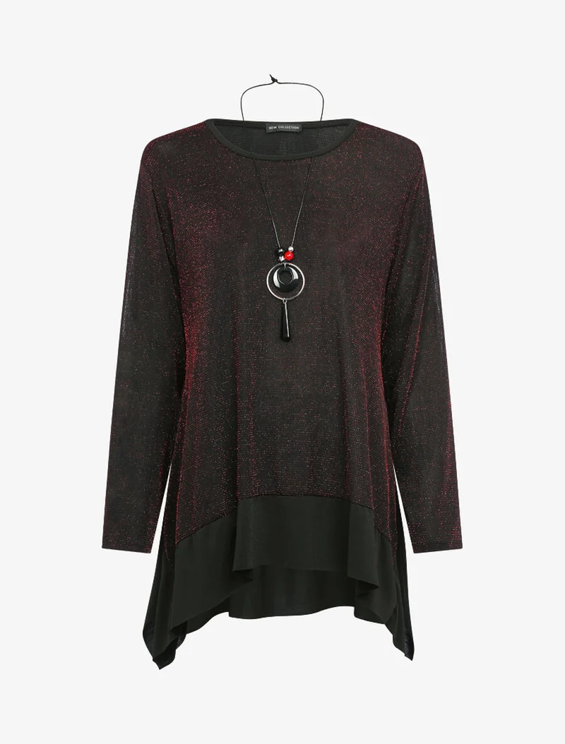 Tunique pailletée oversize à bords asymétrique - Rouge