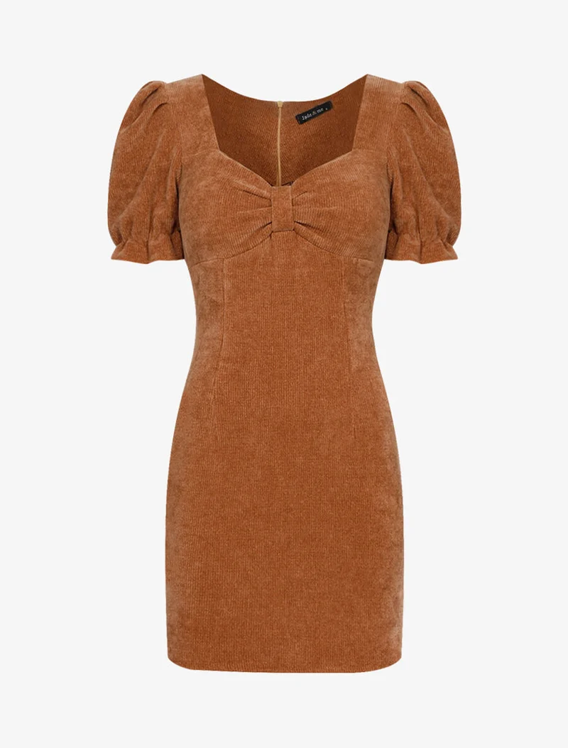 Robe fourreau en velours côtelé - Camel