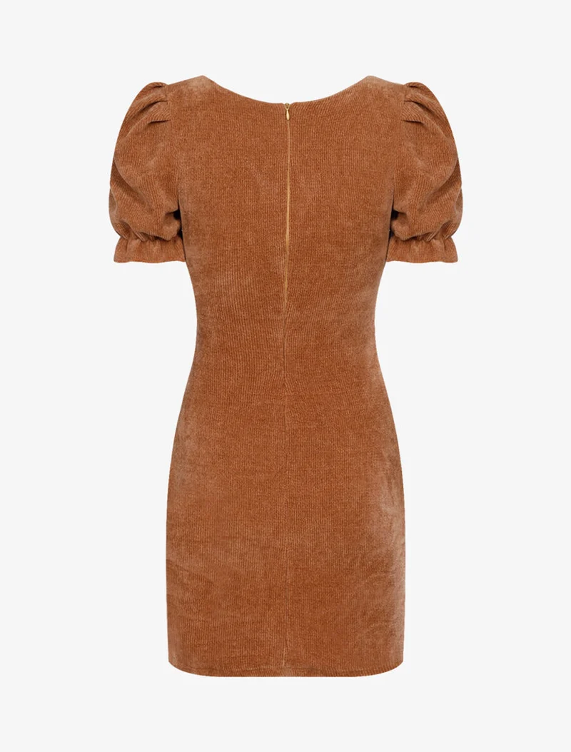 Robe fourreau en velours côtelé - Camel