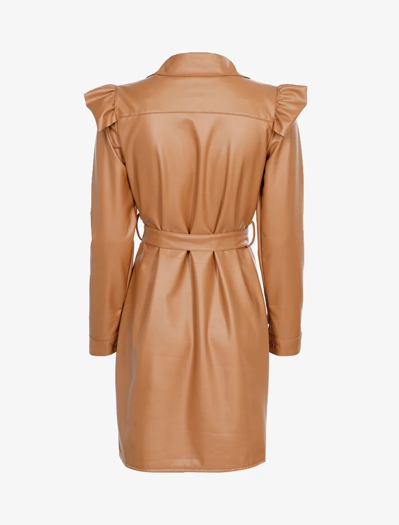 Robe volantée effet vinyle - Camel
