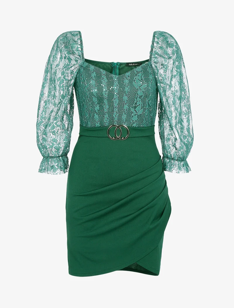 Robe en dentelle et sequins - Vert