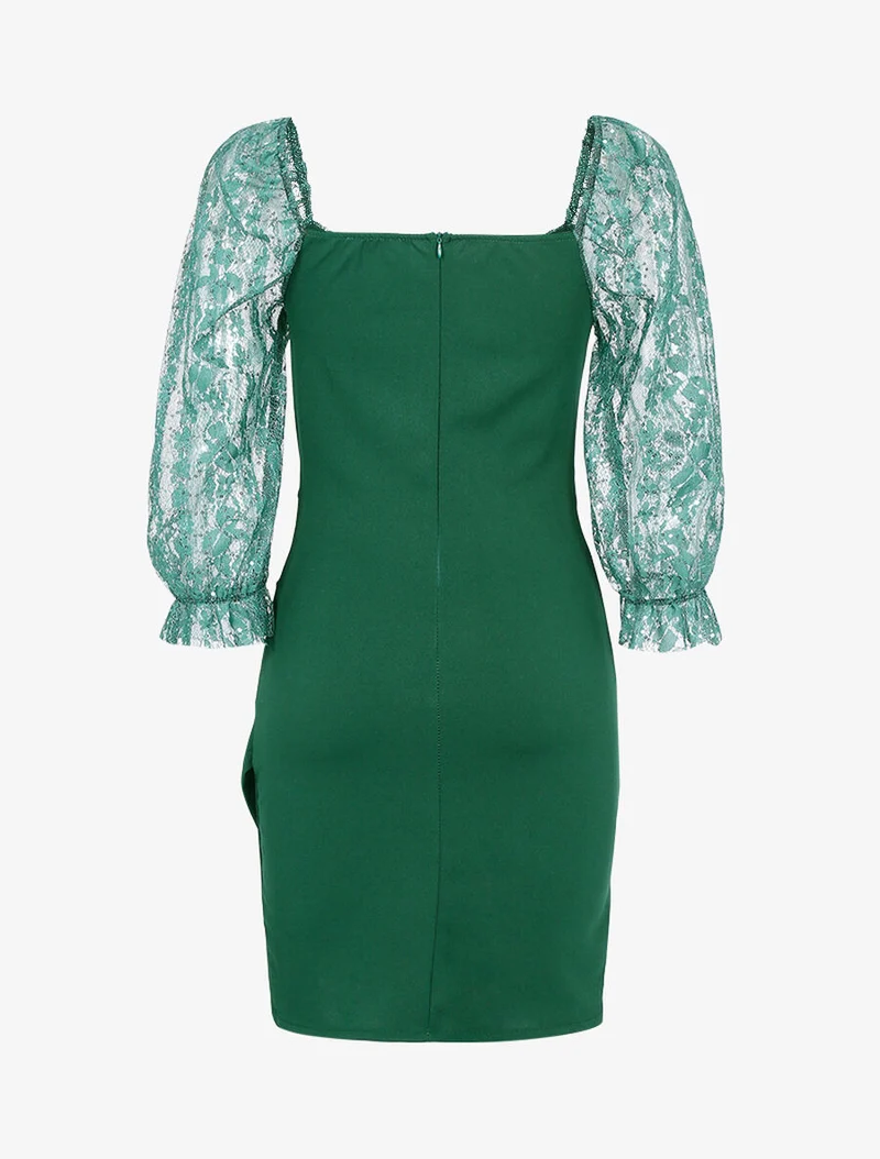 Robe en dentelle et sequins - Vert