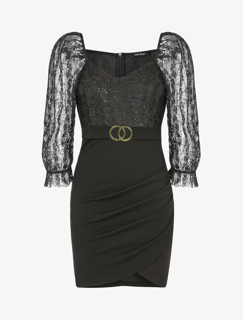 Robe en dentelle et sequins - Noir