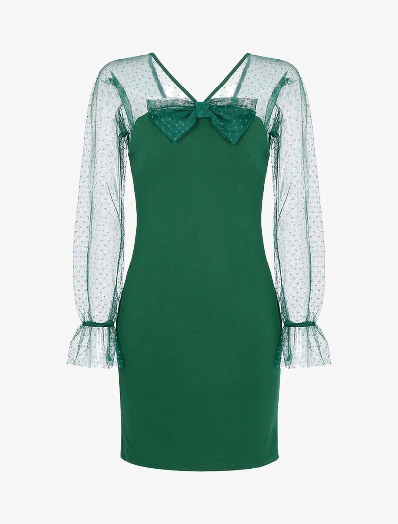Robe à empiècement en tulle à pois - Vert