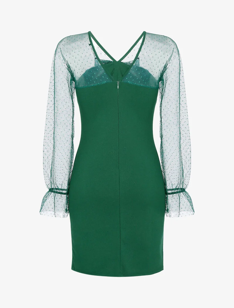 Robe à empiècement en tulle à pois - Vert