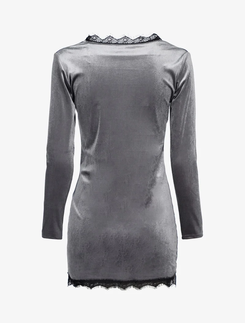 Tunique en velours à bords dentelle - Gris