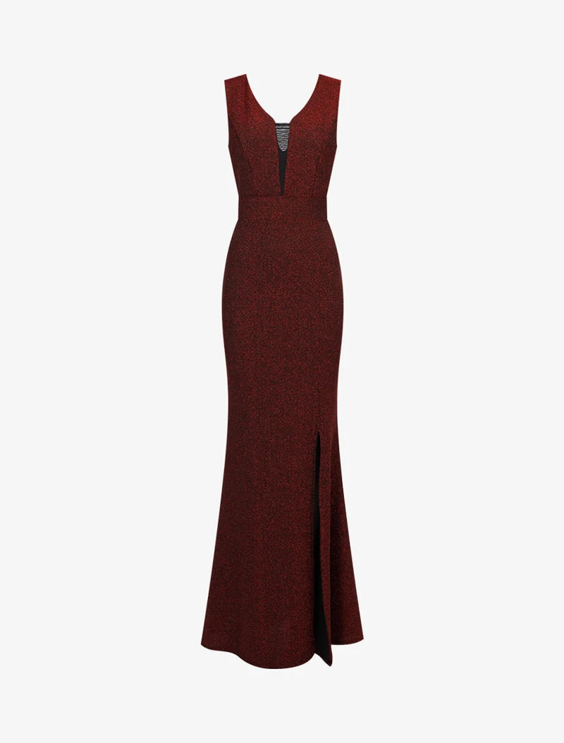 Robe sirène pailleté à décolleté transparent - Rouge