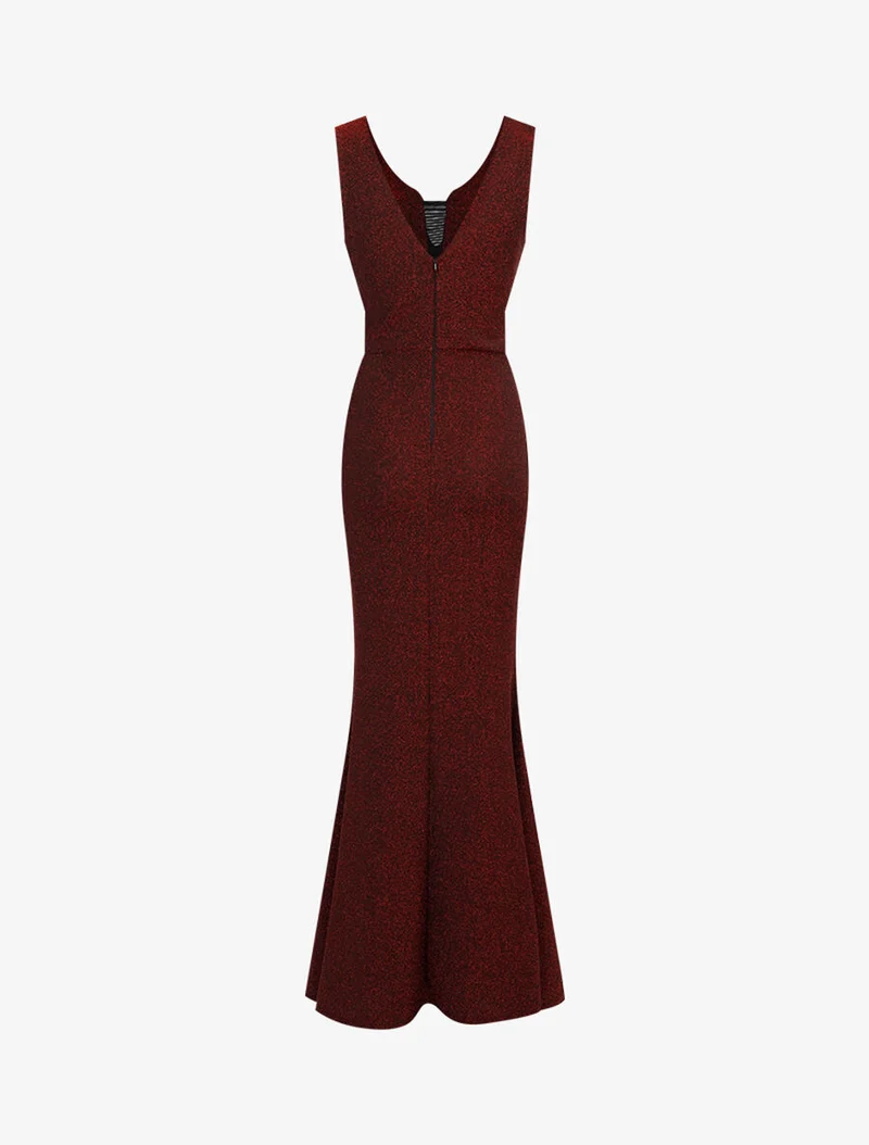 Robe sirène pailleté à décolleté transparent - Rouge