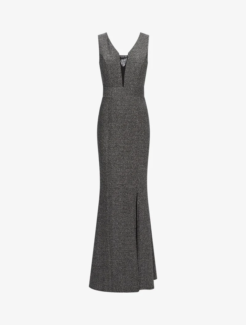 Robe sirène pailleté à décolleté transparent - Argent