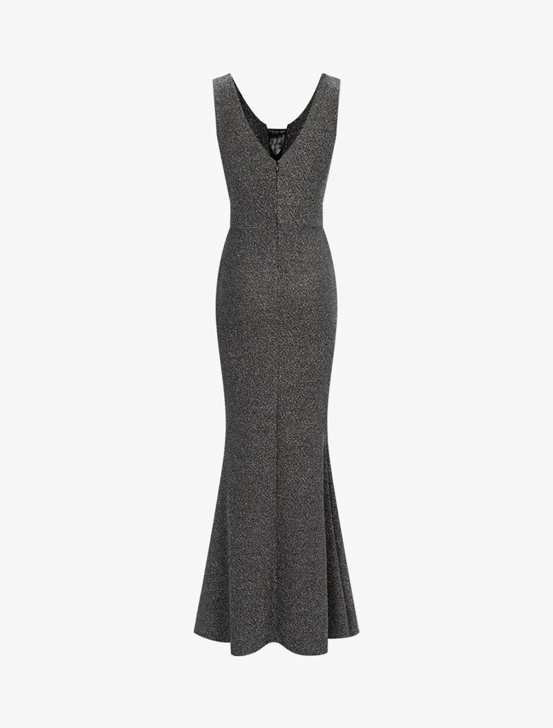 Robe sirène pailleté à décolleté transparent - Argent