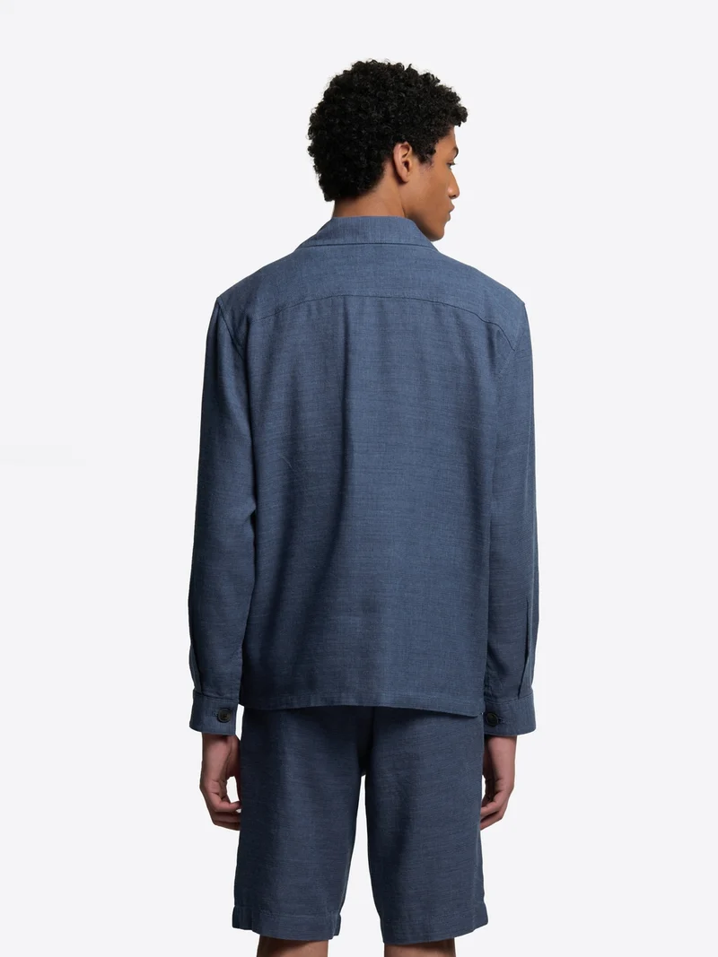 Veste regular en coton lin col chemise
