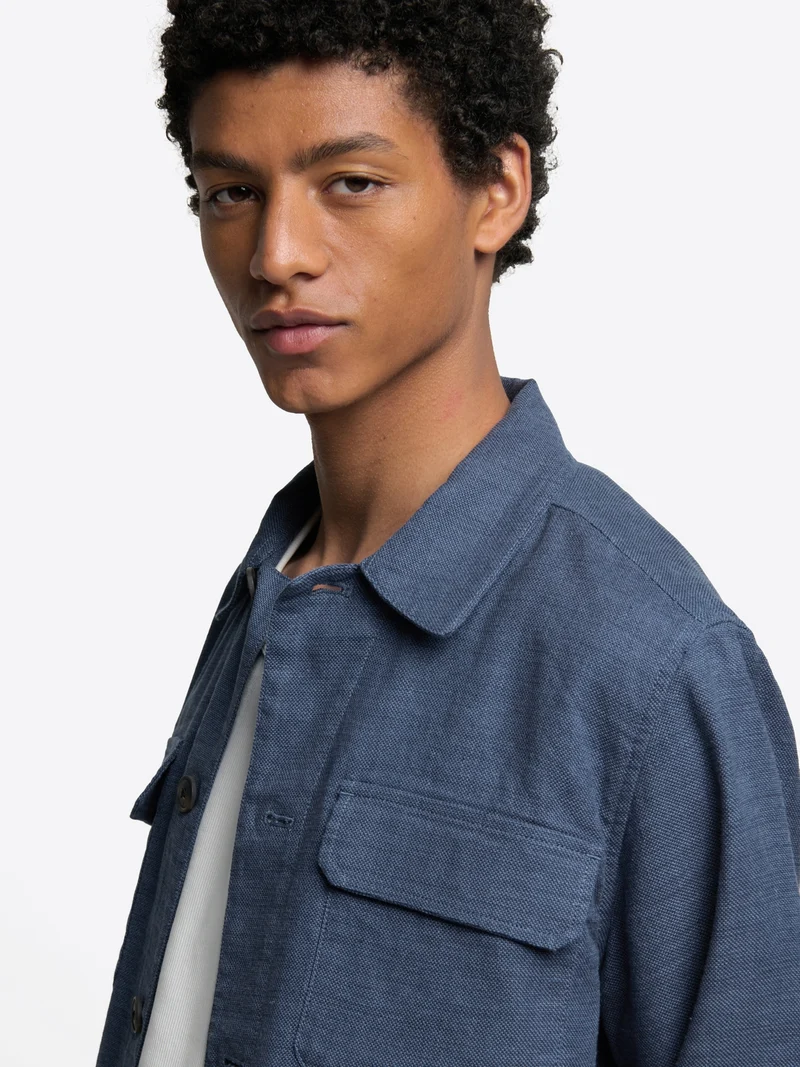 Veste regular en coton lin col chemise