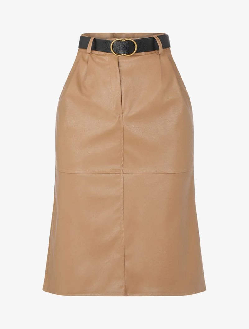 Jupe crayon en simili - Camel