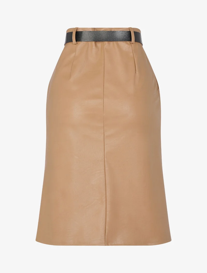 Jupe crayon en simili - Camel