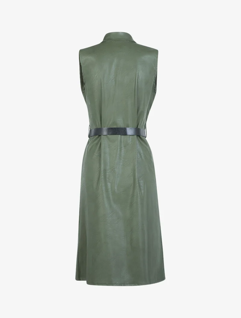 Robe mi longue en simili - Kaki