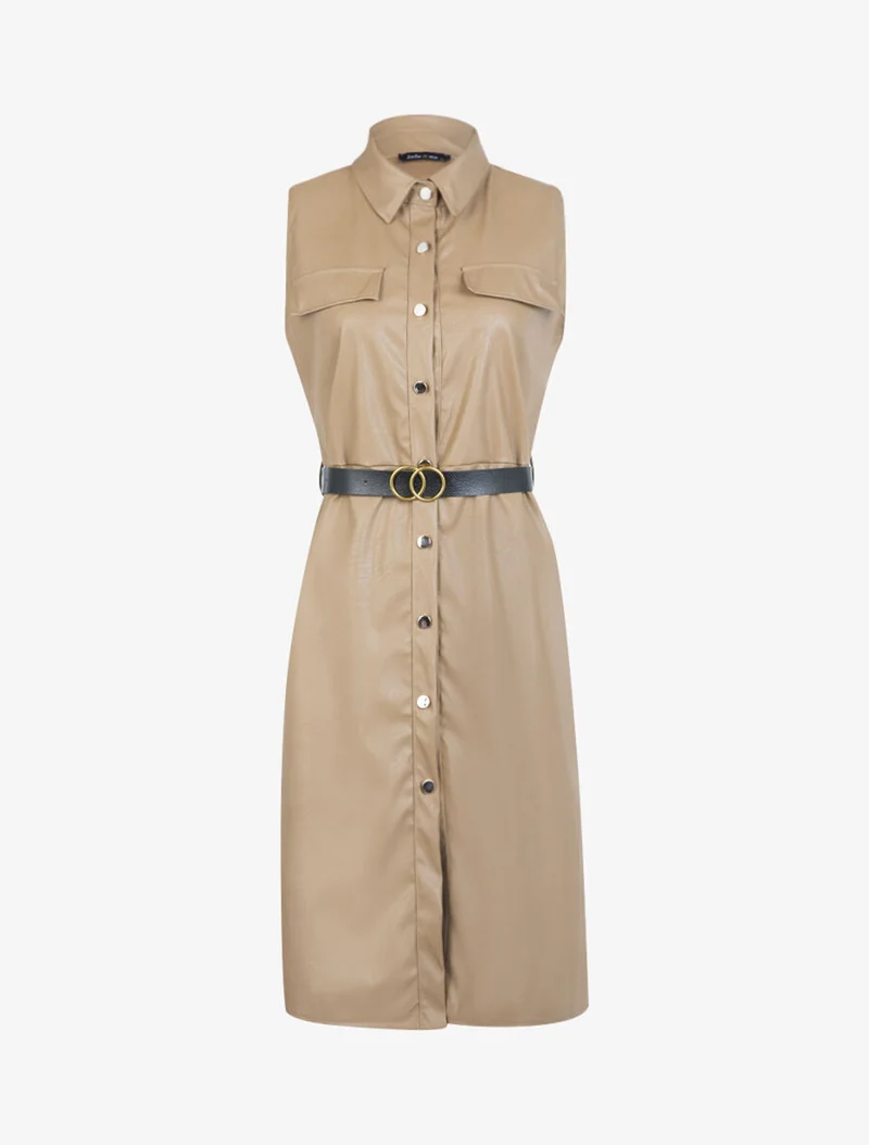 Robe mi longue en simili - Camel