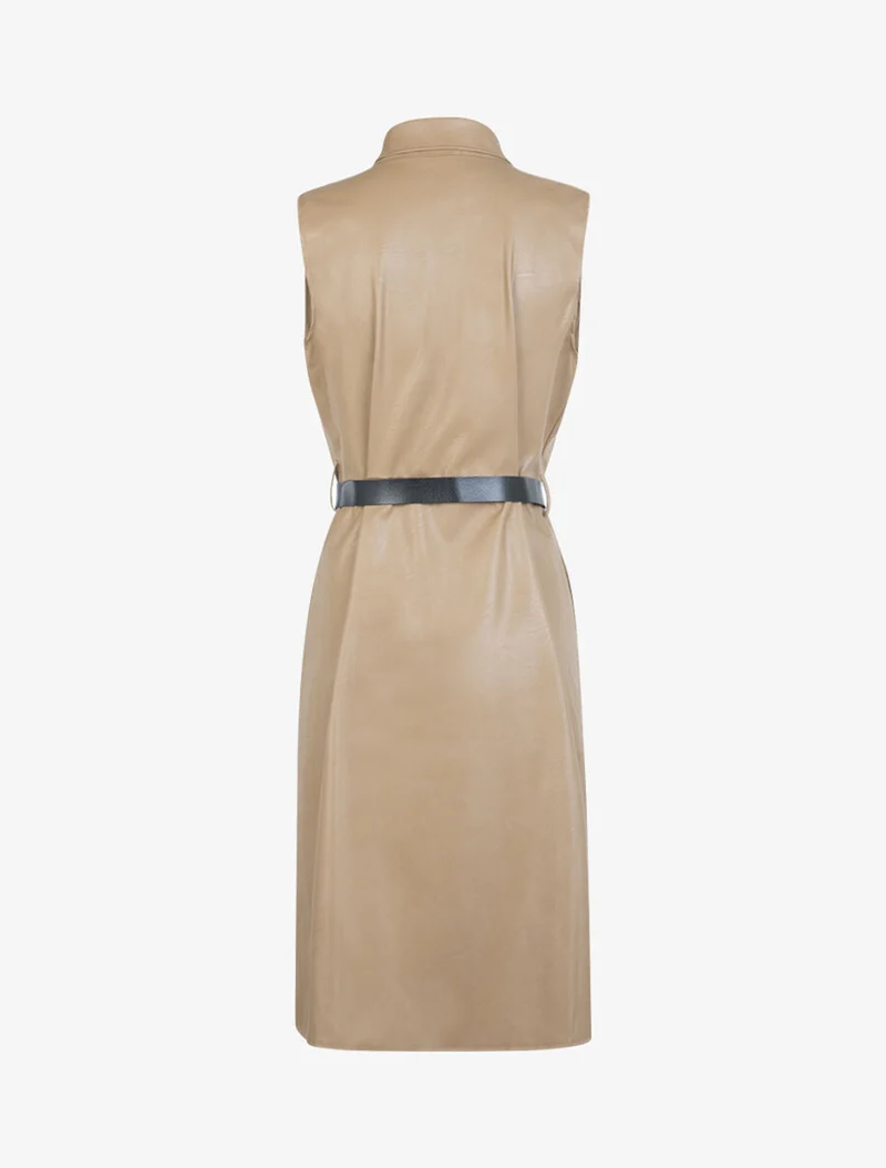 Robe mi longue en simili - Camel
