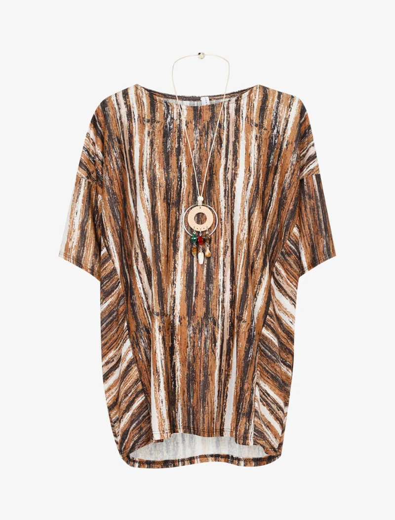 Top oversize imprimé rayé à sautoir - Camel