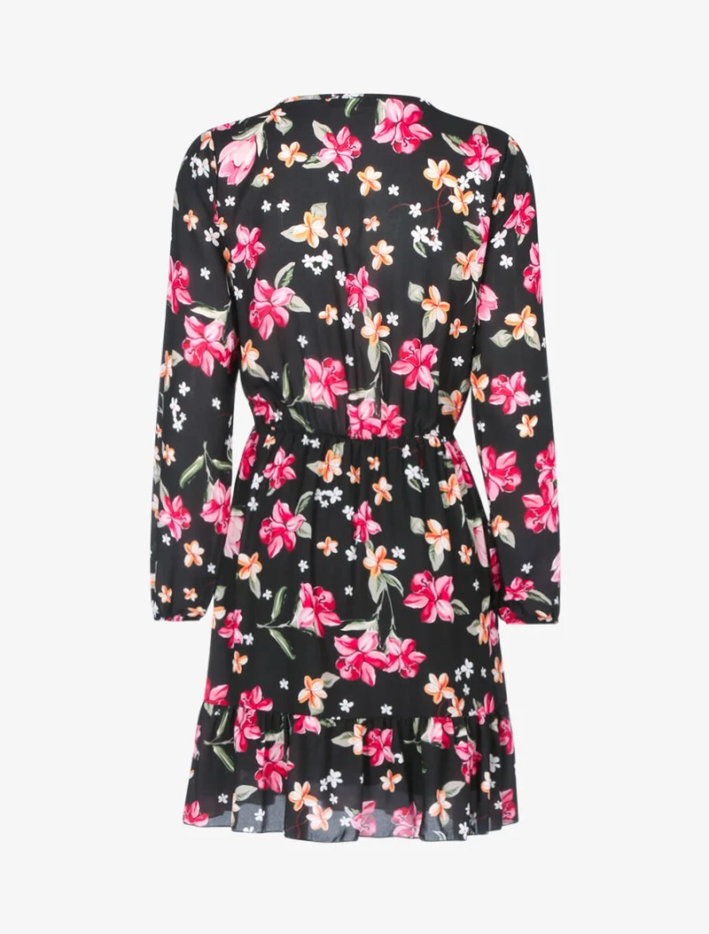 Robe fleurie à buste ajouré - Noir