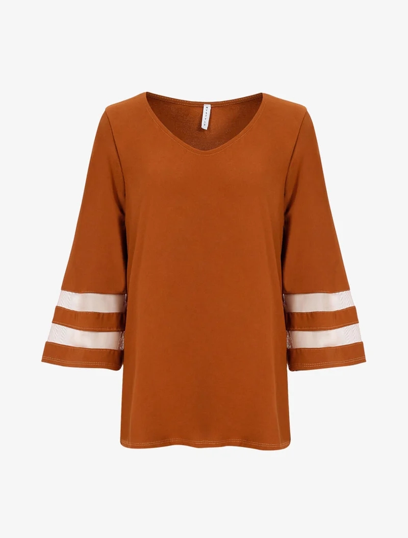Top oversize manches à bandes transparentes - Camel