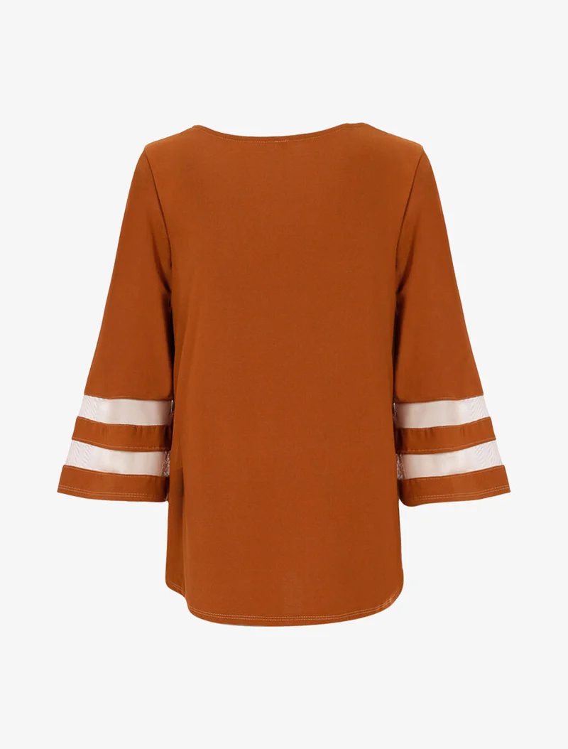 Top oversize manches à bandes transparentes - Camel