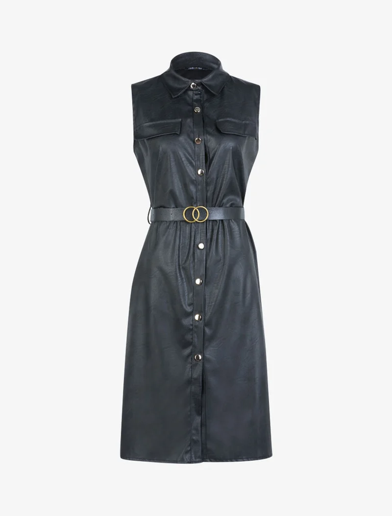 Robe mi longue en simili - Noir
