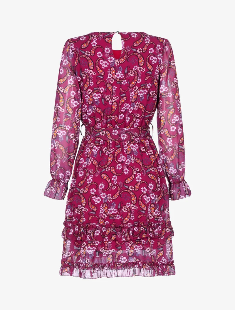 Robe volantée à imprimé fleuri - Rouge cerise