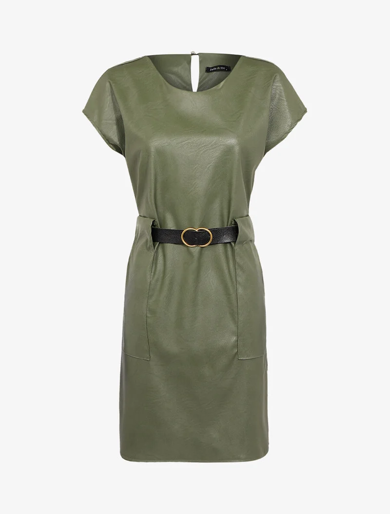 Robe coupe droite en simili - Kaki