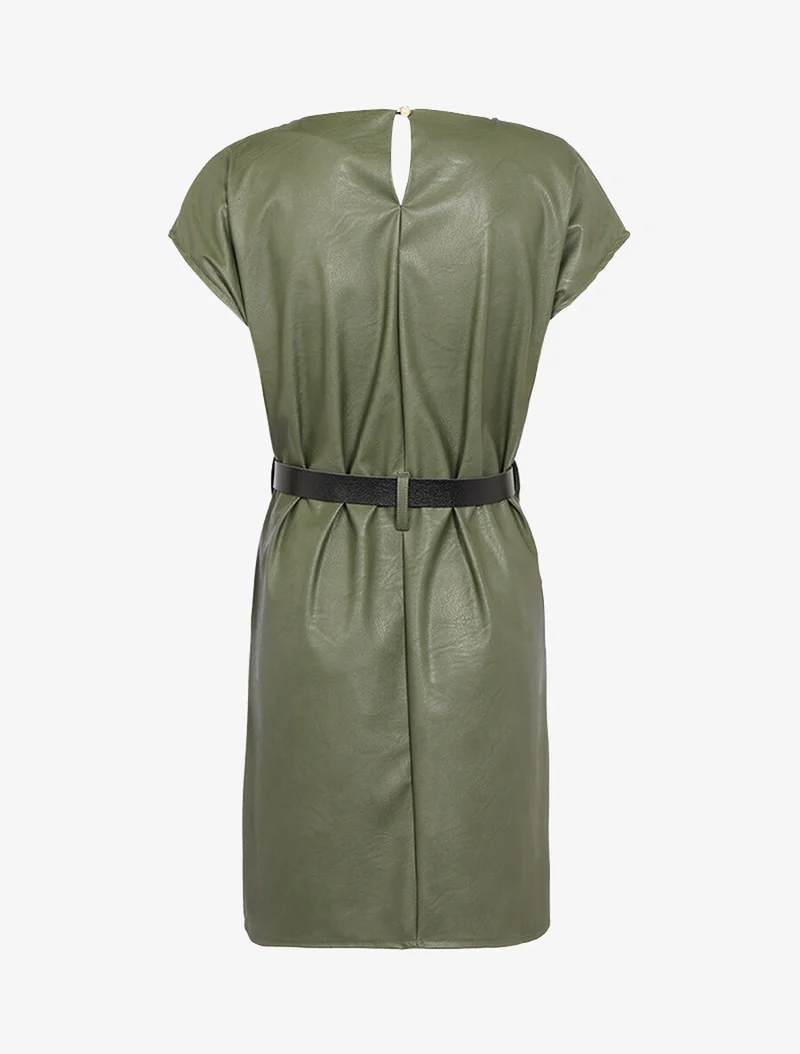 Robe coupe droite en simili - Kaki