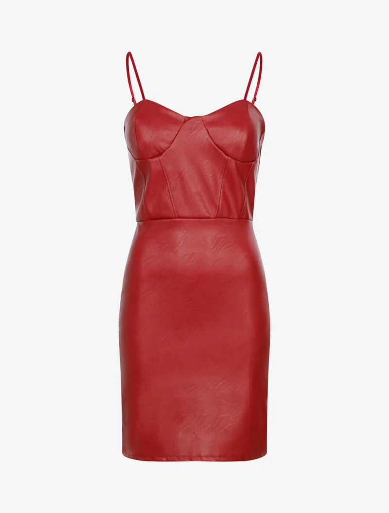Robe en simili à buste à coutures - Bordeaux