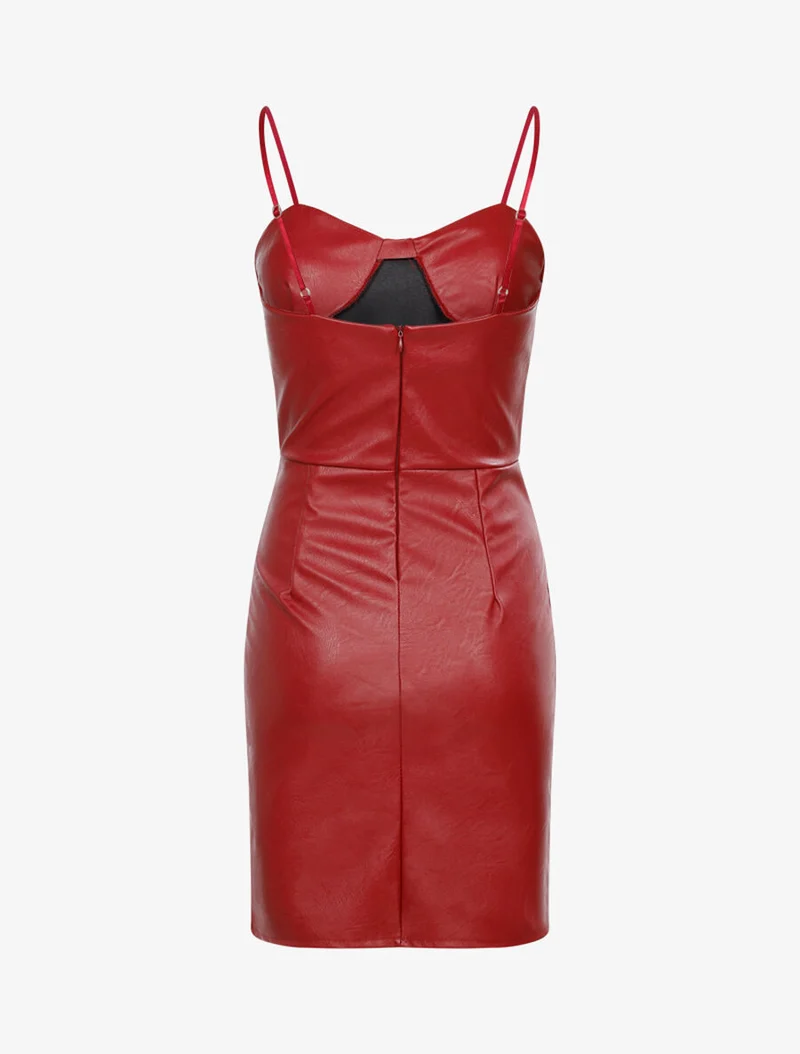 Robe en simili à buste à coutures - Bordeaux