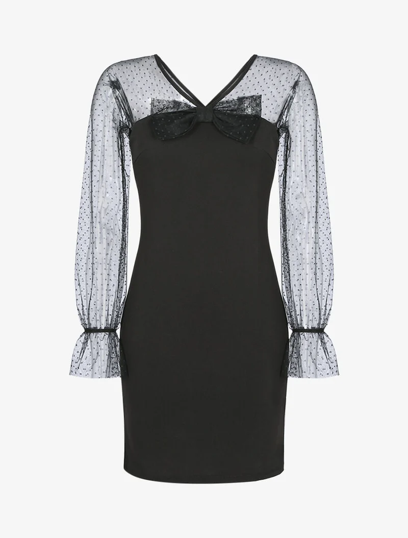 Robe à empiècement en tulle à pois - Noir