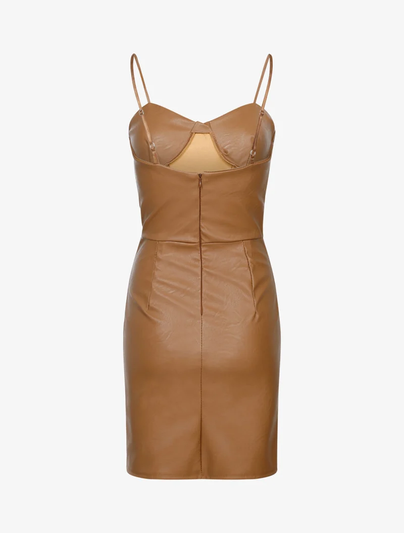 Robe en simili à buste à coutures - Camel