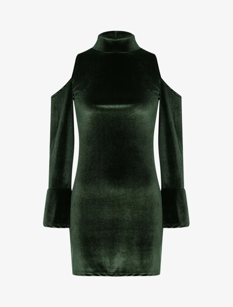 Robe en velours à épaules nues - Vert